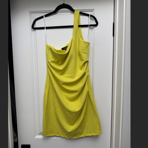 Lulu's One Shoulder Yellow Mini Dress - Picture 1 of 4